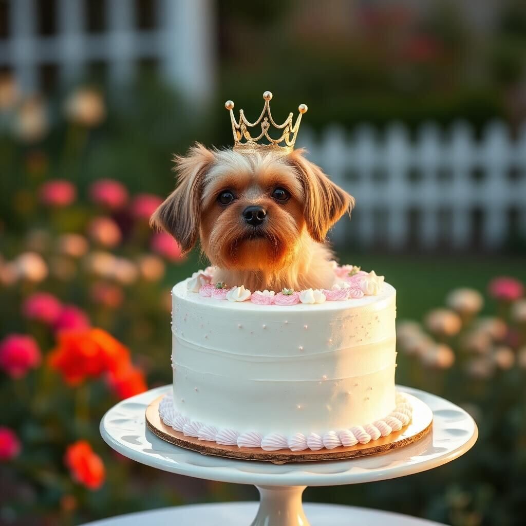 Mini pastel de dos pisos con corona dorada para perro pequeño