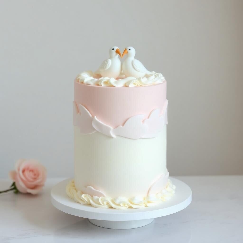 Pastel de revelación con palomas blancas y nubes