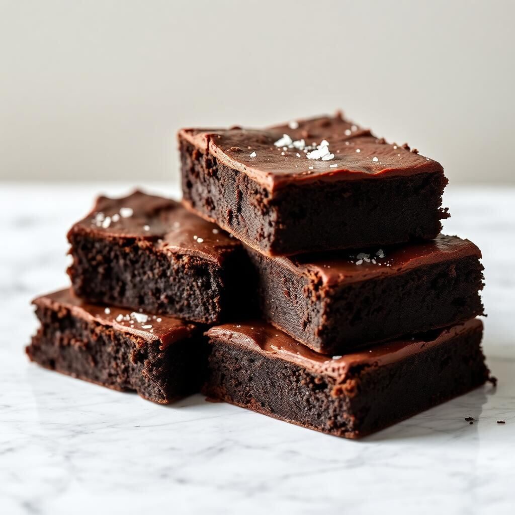 Brownies artesanales apilados sobre mármol